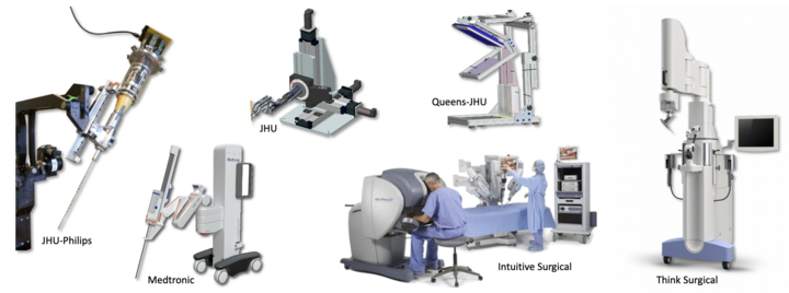 Some of the medical robots and surgical systems developed by authors Paul Thienphrapa, Xingchi He, Min Yang Jung, Paweena U-Thainual, and Cynthia Kung—scientists, engineers, and leaders in the field.